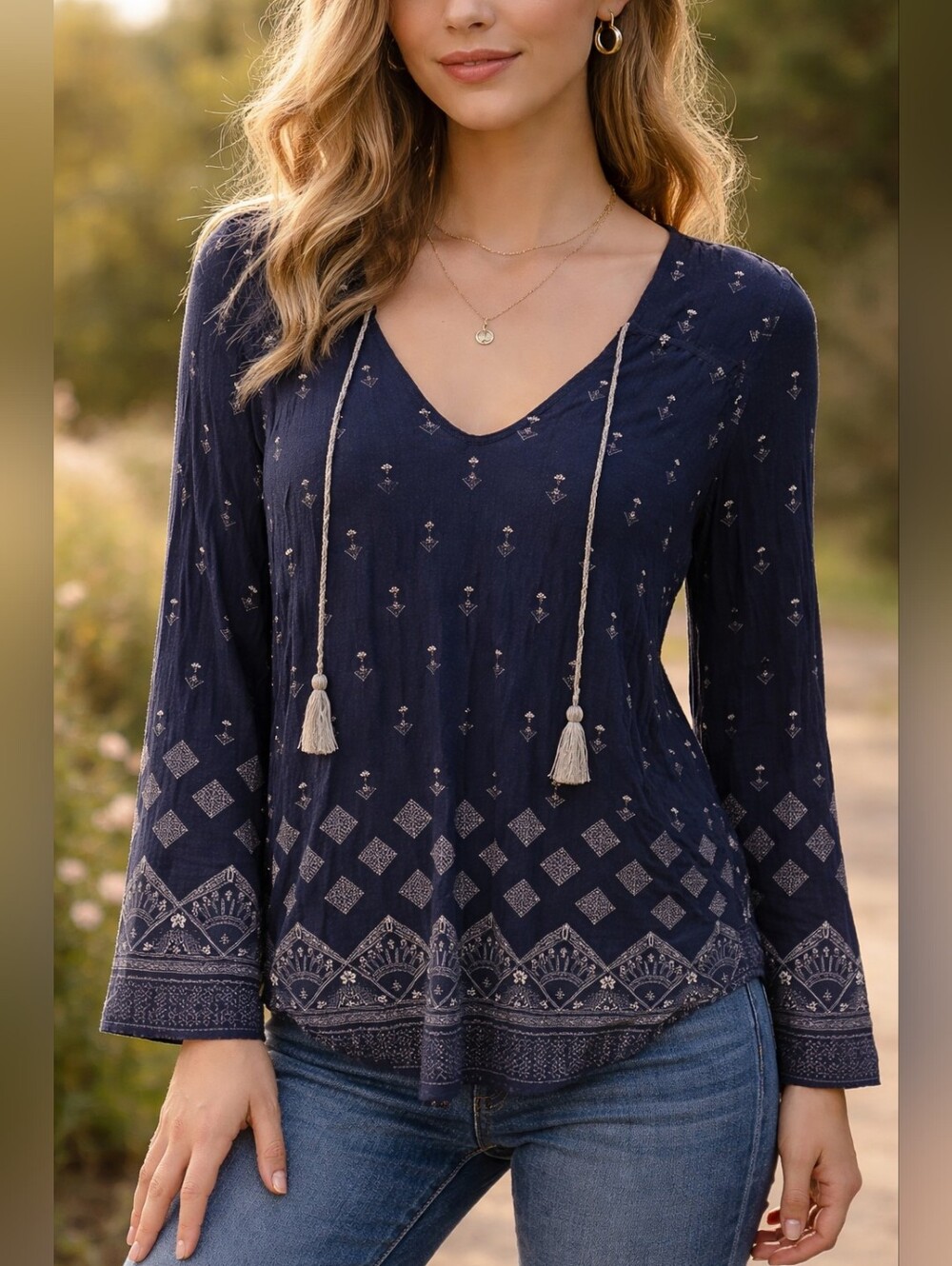Lucky Brand Long Sleeve Peasant Blouse Sz Small